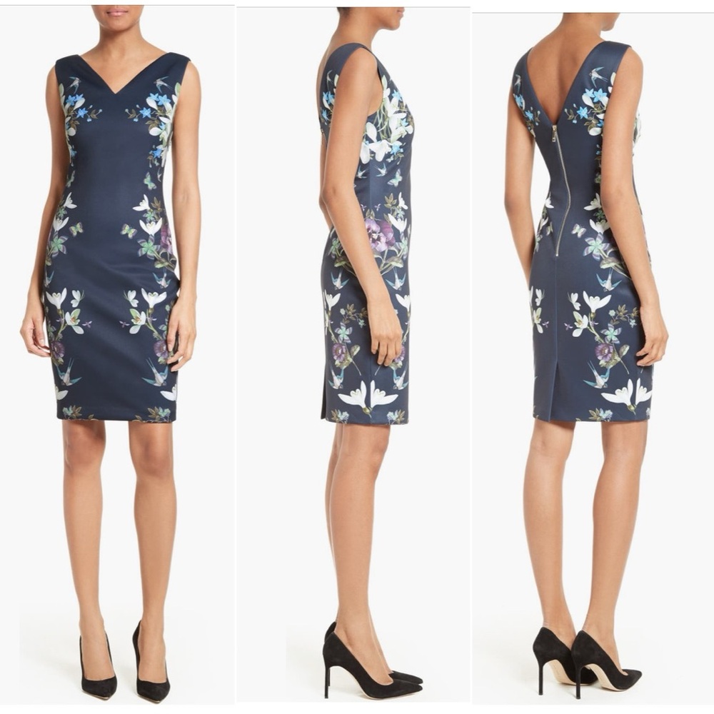 Ted Baker - Katiey Dress - Spring Meadows Floral Bodycon Double V Neck Dress